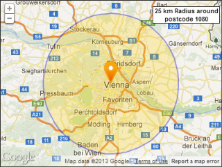 Austrian postcodes within a radius