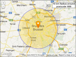 Belgium postcodes within a radius