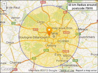 French postcodes within a radius