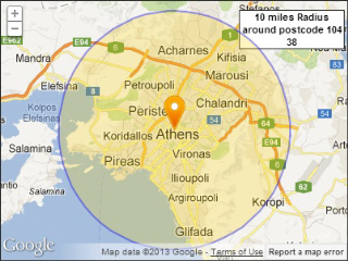 Greek postcodes within a radius