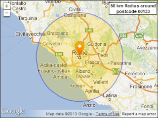 Italian postcodes within a radius