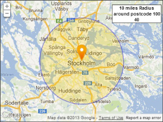 Postcodes within a radius  Sweden